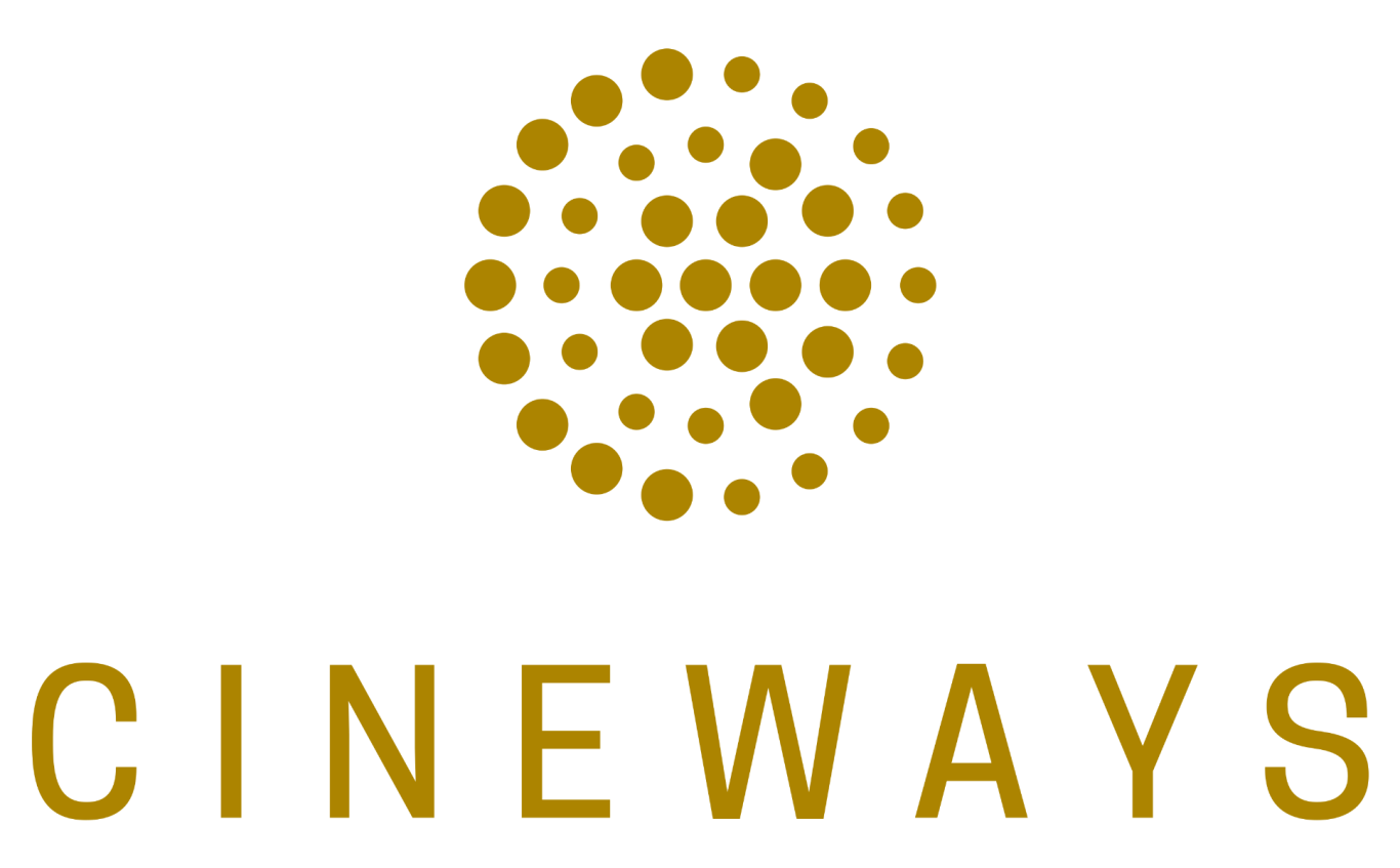 CINEWAYS Logo hell Goldenes CINEWAYS Logo mit Schrift auf weißem Hintergrund.